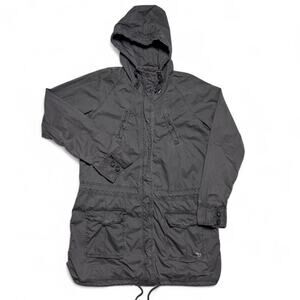 Abercrombie & Fitch Grey Cotton Canvas Hooded Trench Jacket Large